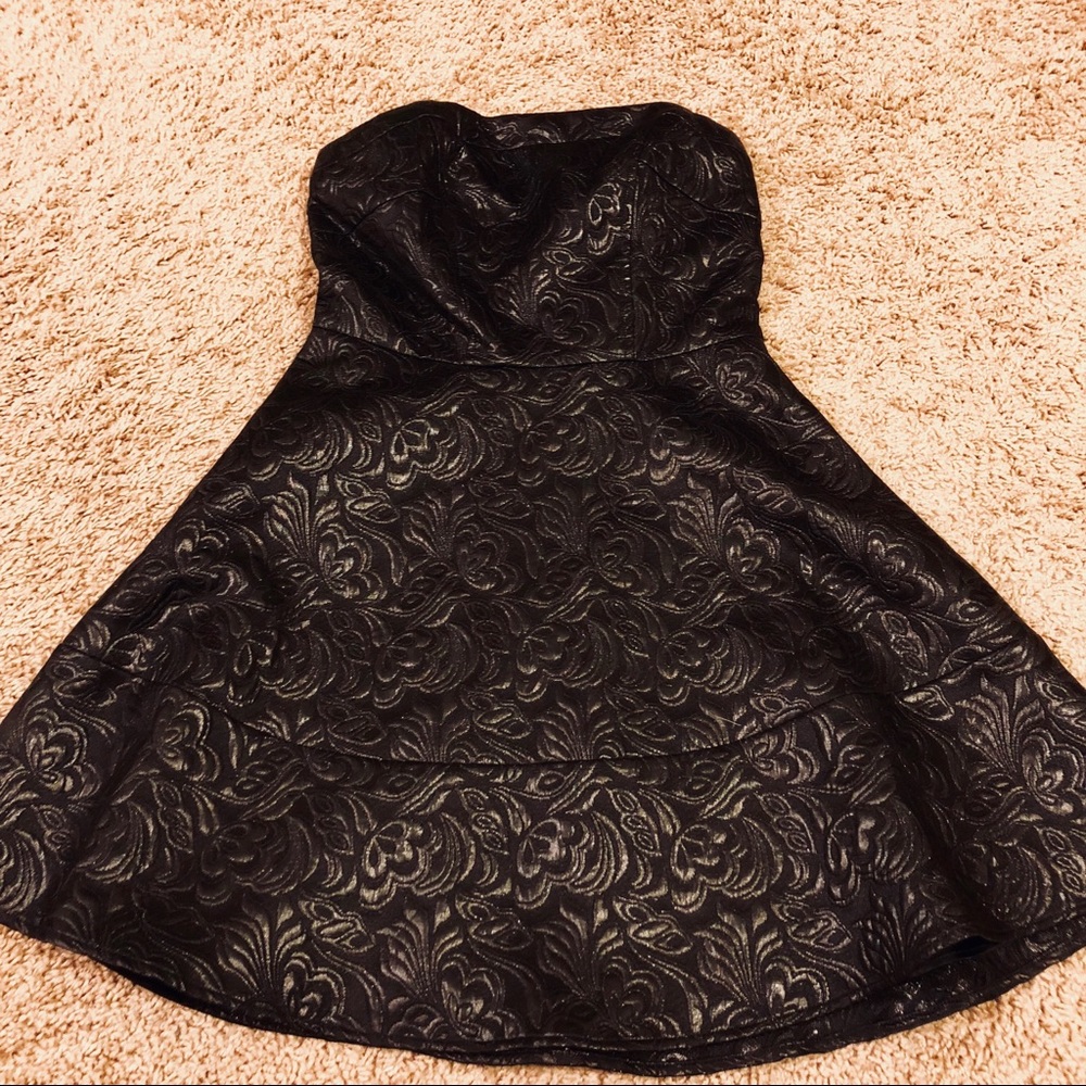 Express Black Strapless Brocade Dress 4